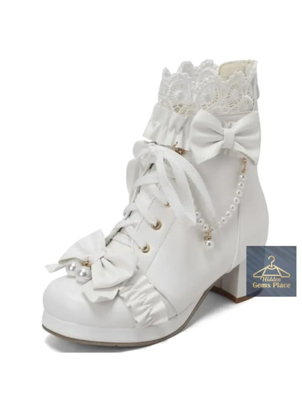 Chunky Mid Heel Lace Up Ankle Boots with Bow Platform